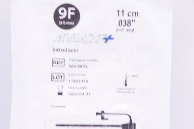 Cordis 504-609X AVANTI Plus Introducer 9F 11cm x .038inch